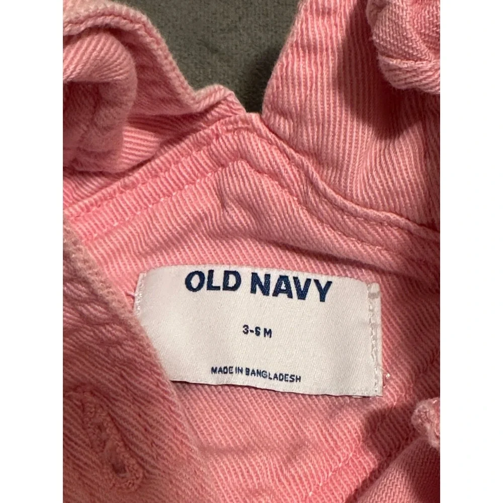 Old Navy Baby Girls Pink Denim Ruffle Overall Romper 3-6M Bubble One Piece